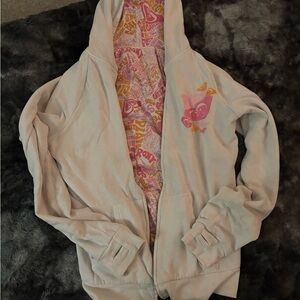Cream ROXY y2k Hoodie with Pink Graphic Lining